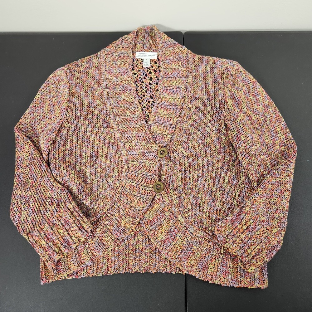 St John Sport‎ Women Knitted Cardigan Sweater Front Button Multicolor